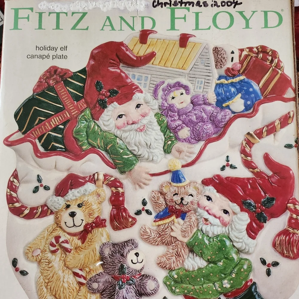 Fitz and Floyd Holiday Elf Handcrafted Canape Plate